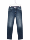 Philipp Plein Junior Logo-patch Slim-cut Jeans In Blue