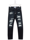 Philipp Plein Junior Distressed Slim-cut Jeans In Blue