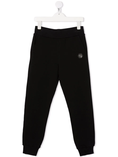 Philipp Plein Junior Kids' Logo-patch Track Pants In Black