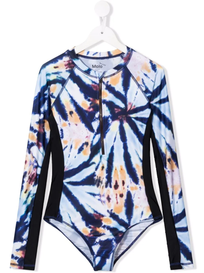 Molo Kids' Tie Dye-print Swim Suit In Blue
