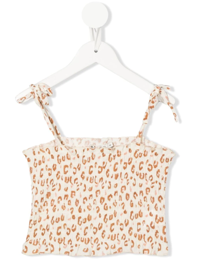 The New Society Kids' Leo Printed Cotton Crop Top In Leopard Print