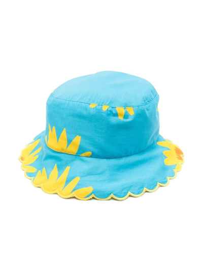 Stella Mccartney Kids' Scalloped Floral-print Bucket Hat In Blue