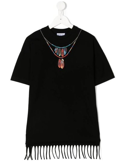 Marcelo Burlon County Of Milan Kids' Necklace-print Fringed Dress In Black