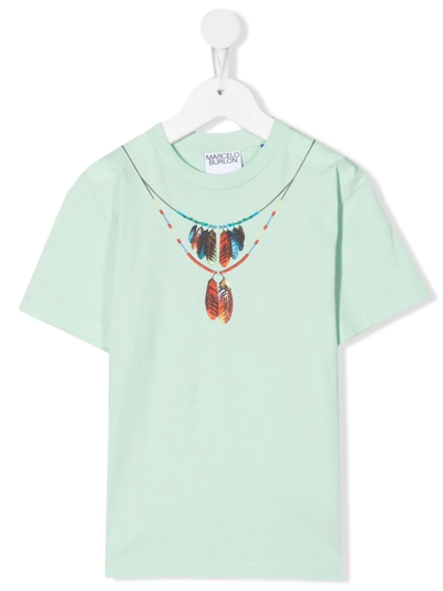 Marcelo Burlon County Of Milan Kids' Necklace-print Cotton T-shirt In Green