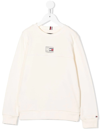 Tommy Hilfiger Junior Logo-print Organic-cotton Sweatshirt In Neutrals