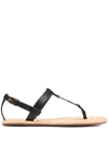 Saint Laurent Logo Plaque Black Cassandra Flat Sandals In Black