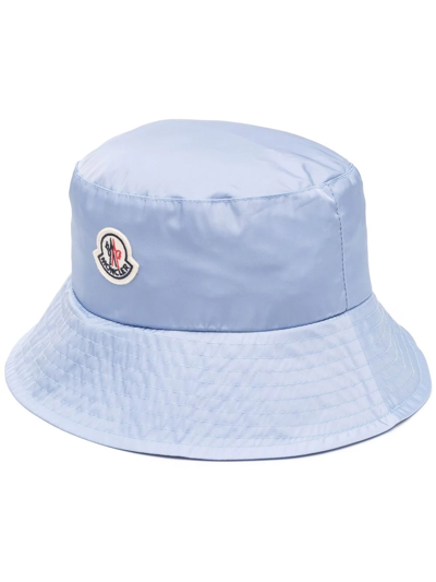Moncler Logo-patch Woven Bucket Hat In Light Blue