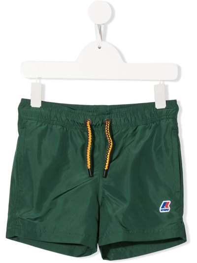 K-way Kids' Logo-print Drawstring Swim Shorts In Green