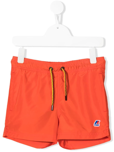 K-way Teen Logo-print Drawstring Swim Shorts In Orange