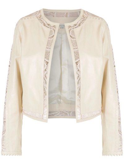 Martha Medeiros Lace-detail Micael Leather Cropped Jacket In Neutrals