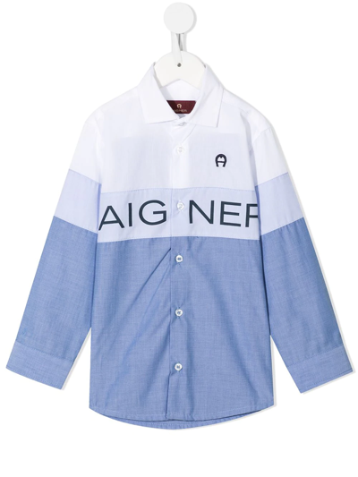 Aigner Kids' Two Tone Shirt In Blue