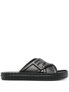 Fendi Ff Logo-embossed Slide Sandals In Black