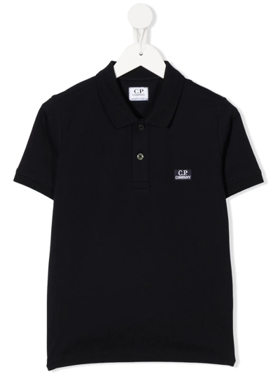 C.p. Company Kids' Logo-patch Polo Shirt In Blue