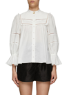 AJE 'RECURRENCE' FRILL DETAIL BUTTON UP COTTON POPLIN BLOUSE