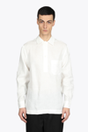 AGLINI PANNA WHITE LINEN POLO/SHIRT WITH LONG SLEEVES