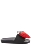 Jw Anderson Strawberry-motif Pool Slides In Black