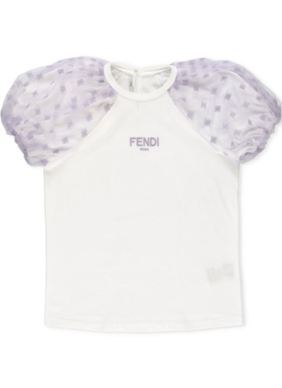 Fendi Kids' Loged T-shirt In Gesso+macaron