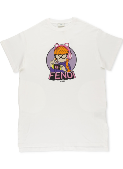 Fendi Kids' Cotton T-shirt In Gesso