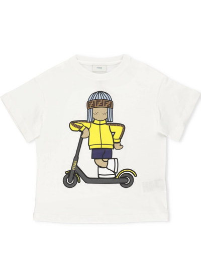 Fendi Kids' Printed T-shirt In Gesso