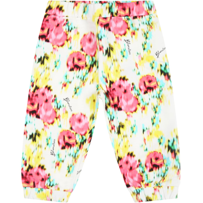 Blumarine White Sweatpants For Baby Girl With Logo In Multicolor