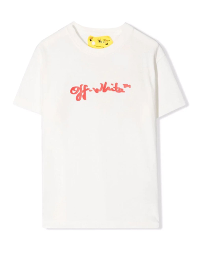 Off-white Kids' Embossed-logo T-shirt In Bianco