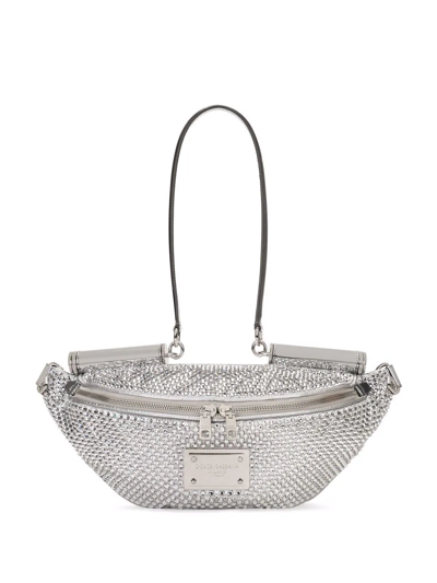 Dolce & Gabbana Crystal-embellished Leather Belt Bag In Grey