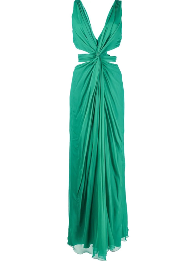 Alberta Ferretti Twist-front Silk Gown In Grün