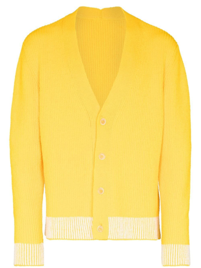 Jacquemus Le Cardigan Limone Ribbed V-neck Cardigan In Yellow