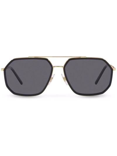 Dolce & Gabbana Double-bridge Pilot-frame Sunglasses In Black