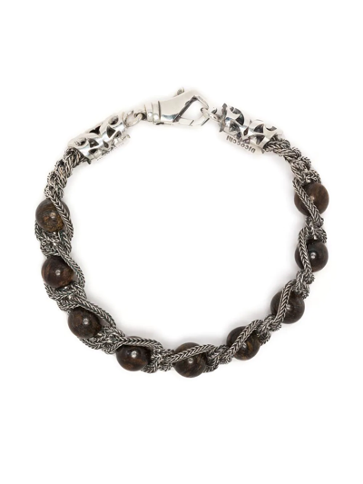 Emanuele Bicocchi Tiger Eye Beaded Bracelet In Silver