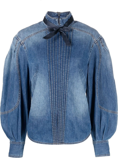 Zimmermann Rhythmic Tie-detailed Denim Shirt In Blue