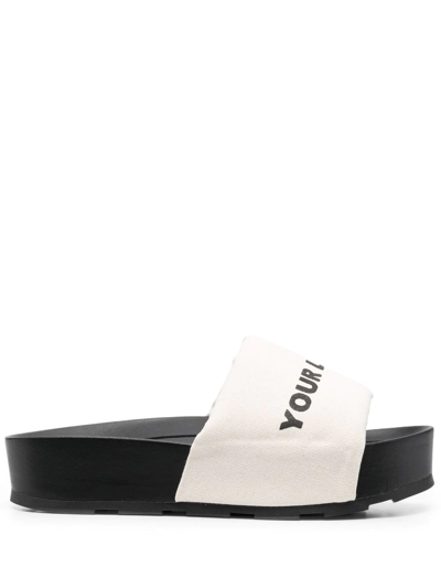 Vic Matie Slogan-print Platform Slides In Nude