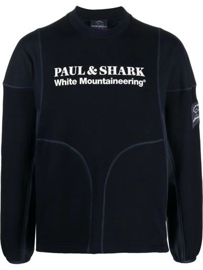 Paul & Shark Organic Cotton Sweatshirt With White Mountaineering Print In Blau