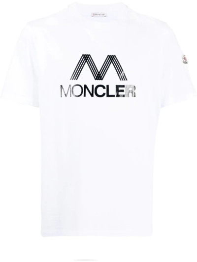 Moncler Tricolor Accent Logo-print T-shirt In White