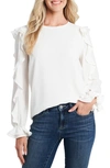 Cece Ruffle Sleeve Crepe Top In Soft Ecru
