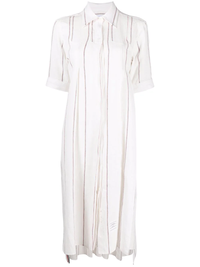 Thom Browne Rwb Pinstripe Seersucker Inverted-pleat Dress In White