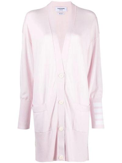 Thom Browne 4-bar V-neck Cardi-coat In Pink