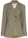 Andersson Bell Celina Cutout Tie-detailed Checked Wool-blend Blazer In Grün