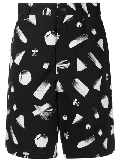 Undercover Abstract Geometric Print Shorts In Black