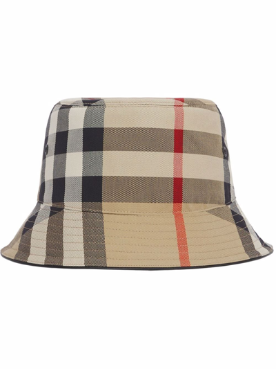 Burberry Beige Cotton Check Bucket Hat In Dusty Sand