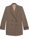 Gucci Double-breasted Herringbone Blazer In Brown