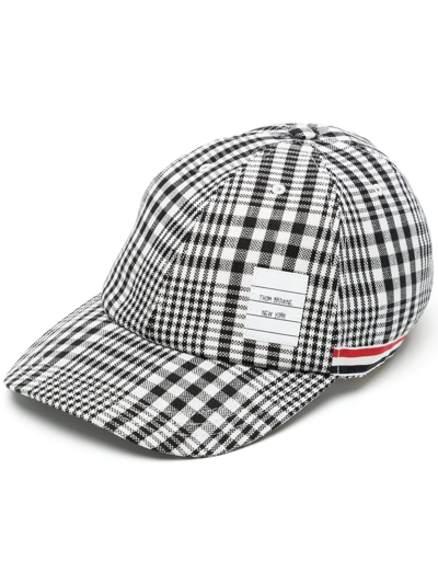 Thom Browne Houndstooth-check Cotton Baseball Cap In  Black