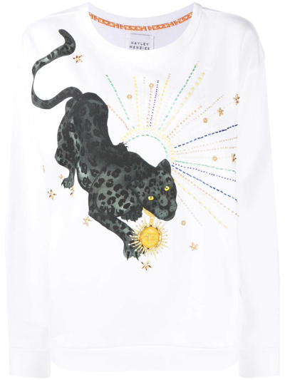 Hayley Menzies Prowling Panther Embellished Sweatshirt In Weiss