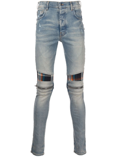 Amiri Mid-rise Contrasting-panel Skinny Jeans In Orange