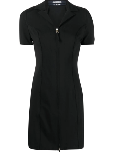 Jacquemus La Robe Tangelo Stretch Wool Mini Dress In Nero