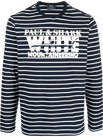 Paul & Shark Logo-print Striped T-shirt In Blau
