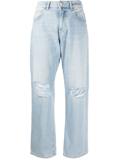 Icon Denim Bella Distressed Wide-leg Jeans In Blau