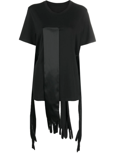 Mm6 Maison Margiela Draped Satin Glove Panel T-shirt In Black
