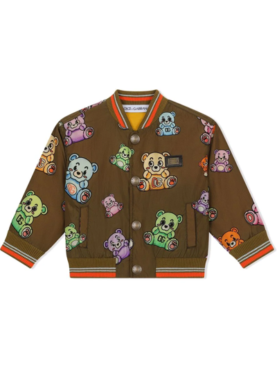 Dolce & Gabbana Babies' Teddy Bear-print Bomber Jacket In Brown