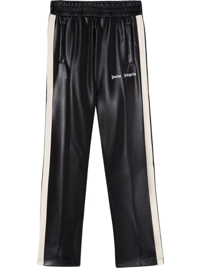 Palm Angels Black Faux Leather Track Pants In Nero